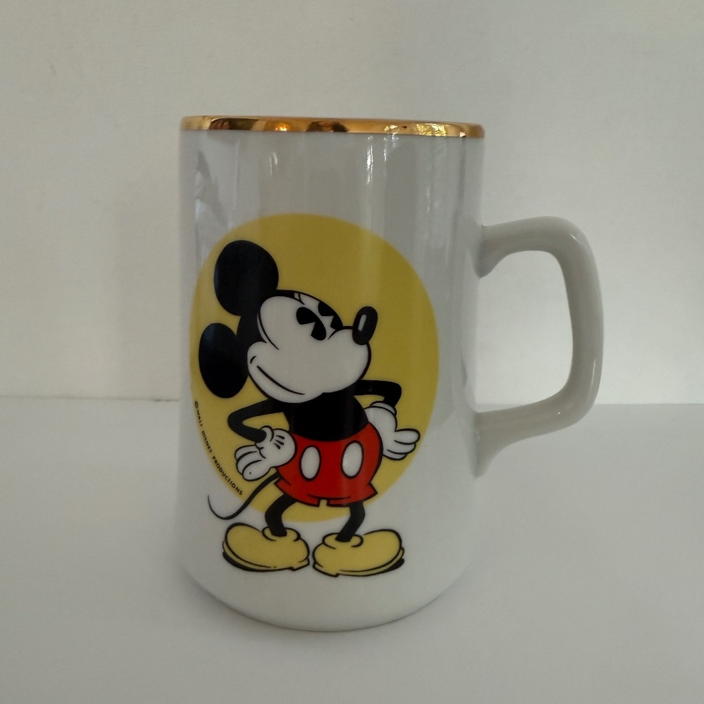 Vintage Mickey Mouse Coffee Tea Mug Walt Disney Productions Gold Rim Japan EUC
